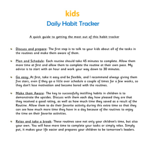 Daily Habit Tracker For Kids – 2024 – Printable